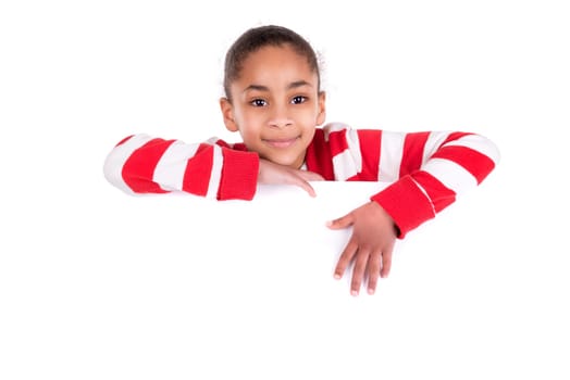 Young girl posing with a white board