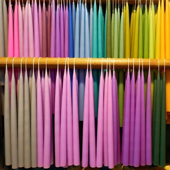 colourful candles in the sales room of a candle manufactory