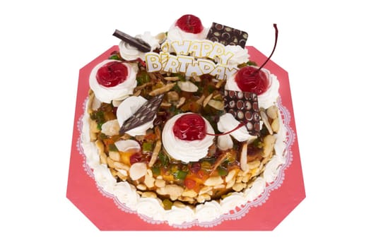 Birthday cake isolated,close-up of candy on a white background