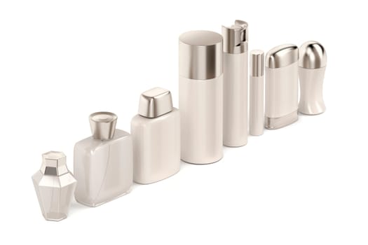 Group of cosmetic products on white background