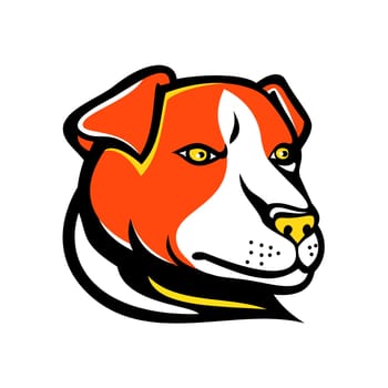 Mascot icon illustration of head of a Jack Russell terrier, a small terrier with origins in fox hunting, viewed from side on isolated background in retro style.