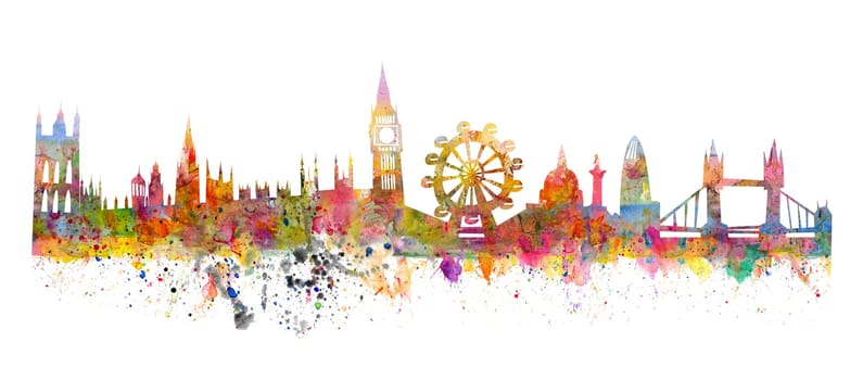 London skyline like a watercolor painting in grunge style