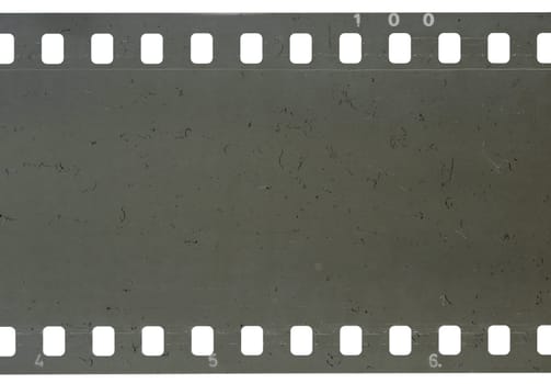Strip of old celluloid film on white background