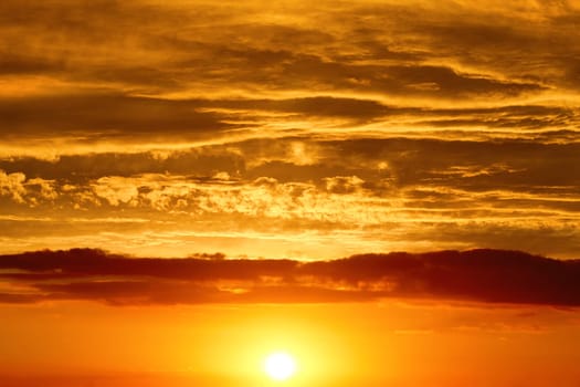 Sunset - the sun low above the horizon