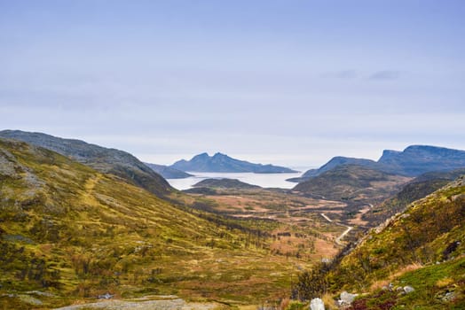 view of beautiful mountain range landscape, Tromso, Norway