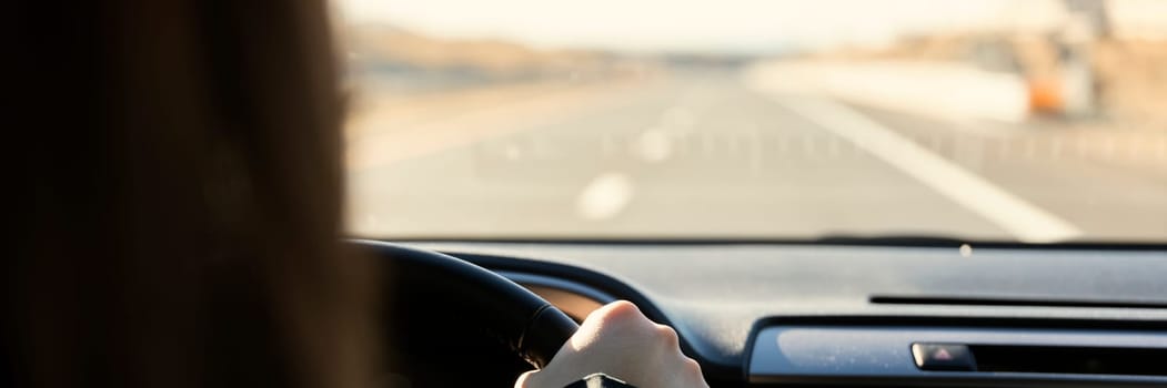 Driving a car view on the road