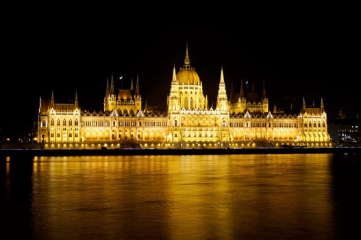 Night view on the Hungarian Parliament Building in Budapest