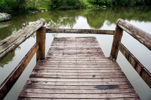 bridge lookout wooden structure lake park nature