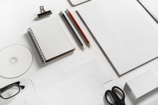Branding stationery mockup on white paper background. Blank objects for placing your design.