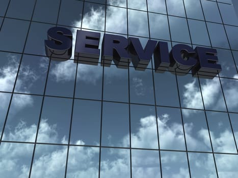 the word service on glass façade - 3d rendering