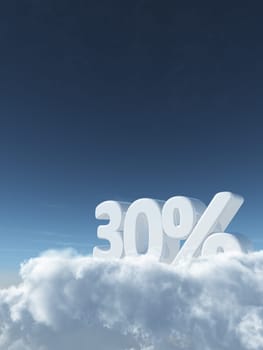 the number thirty and percent sign on clouds - 3d rendering