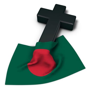 Christian cross and flag of bangladesh - 3d rendering