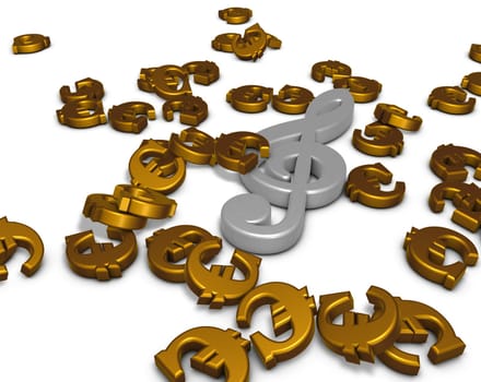 clefs and euro symbols - 3d rendering