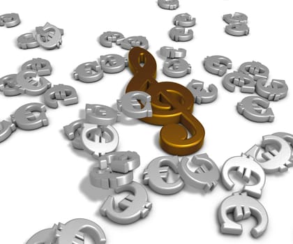 clefs and euro symbols - 3d rendering