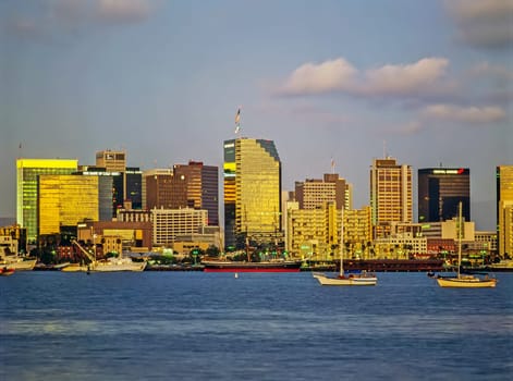 San Diego downtown and harbor at dusk