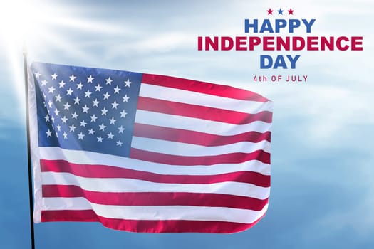 American flag waving on the sky. Happy Independence day