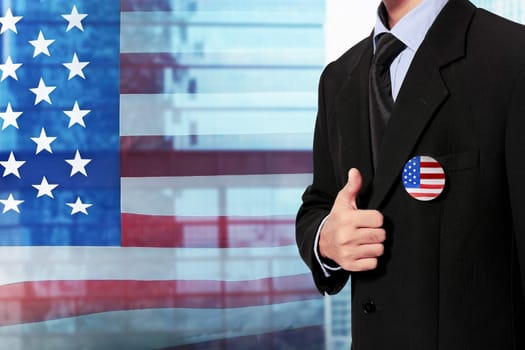Businessman with american flag badges. Happy Independence day