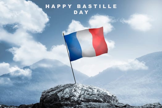 Happy bastille day with france Flag at 14th July