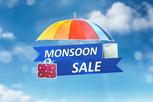 Umbrella and shopping bag at Monsoon sale. Monsoon sale concept
