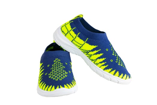 blue yellow sneaker for boy, isolated on white
