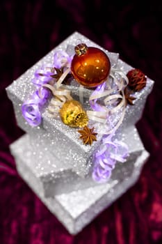 Christmas ornaments and gift box