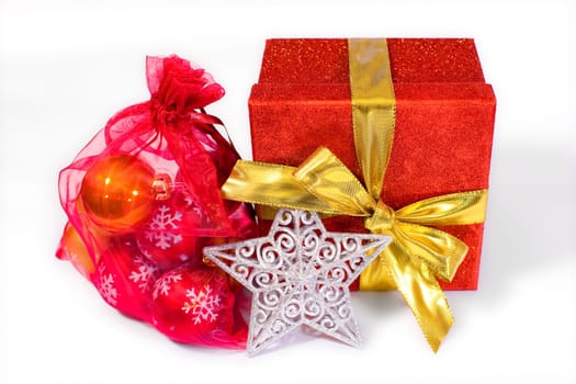 Christmas ornaments and gift box