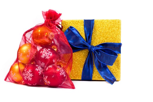 Christmas ornaments and gift box