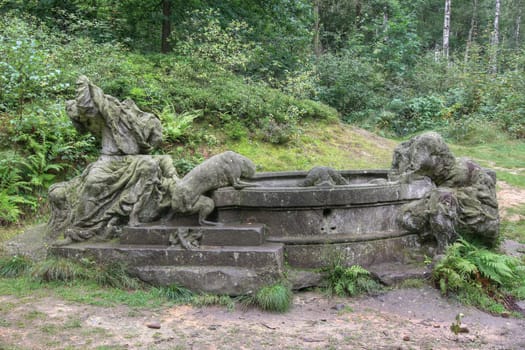 KUKS FOREST SCULPTURES, CZECH REPUBLIC, AUGUST 29, 2016 - Baroque reliefs by Matthias Bernard Braun