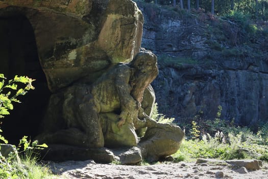 KUKS FOREST SCULPTURES, CZECH REPUBLIC, AUGUST 29, 2016 - Baroque reliefs by Matthias Bernard Braun