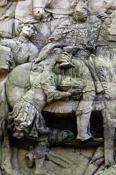 KUKS FOREST SCULPTURES, CZECH REPUBLIC, AUGUST 29, 2016 - Baroque reliefs by Matthias Bernard Braun