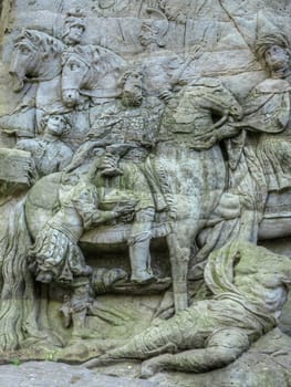 KUKS FOREST SCULPTURES, CZECH REPUBLIC, AUGUST 29, 2016 - Baroque reliefs by Matthias Bernard Braun