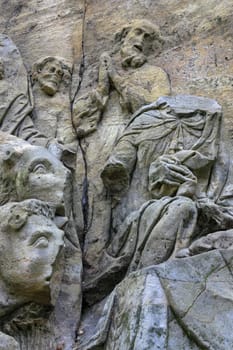 KUKS FOREST SCULPTURES, CZECH REPUBLIC, AUGUST 29, 2016 - Baroque reliefs by Matthias Bernard Braun
