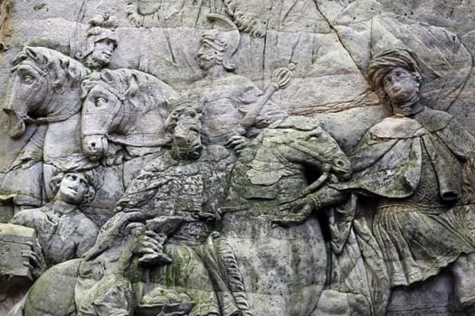 KUKS FOREST SCULPTURES, CZECH REPUBLIC, AUGUST 29, 2016 - Baroque reliefs by Matthias Bernard Braun