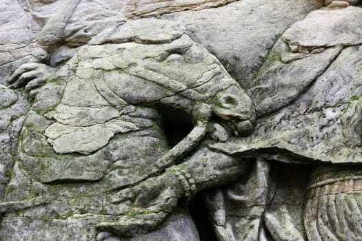 KUKS FOREST SCULPTURES, CZECH REPUBLIC, AUGUST 29, 2016 - Baroque reliefs by Matthias Bernard Braun