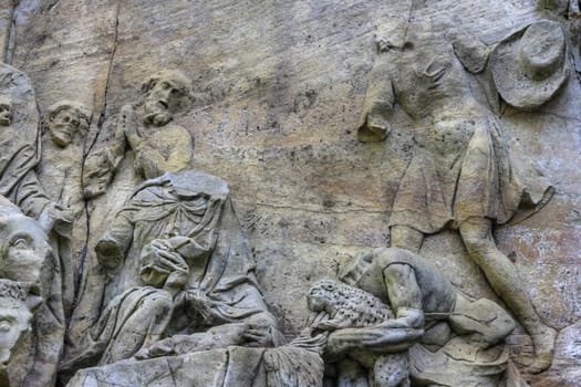 KUKS FOREST SCULPTURES, CZECH REPUBLIC, AUGUST 29, 2016 - Baroque reliefs by Matthias Bernard Braun