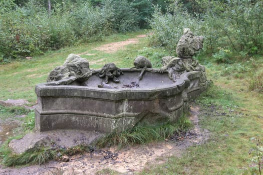 KUKS FOREST SCULPTURES, CZECH REPUBLIC, AUGUST 29, 2016 - Baroque reliefs by Matthias Bernard Braun
