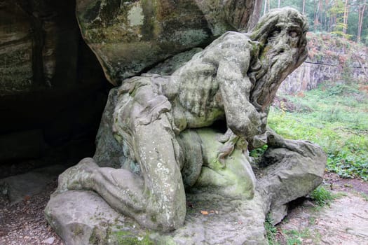 KUKS FOREST SCULPTURES, CZECH REPUBLIC, AUGUST 29, 2016 - Baroque reliefs by Matthias Bernard Braun