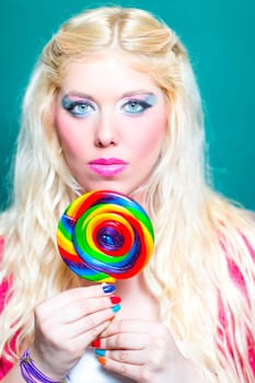 Blonde beauty with Lollipops in Hand