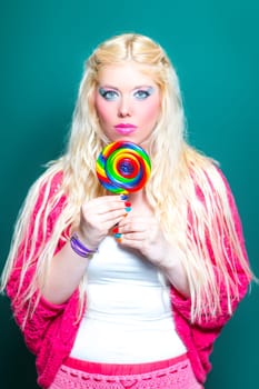 Blonde beauty with Lollipops in Hand
