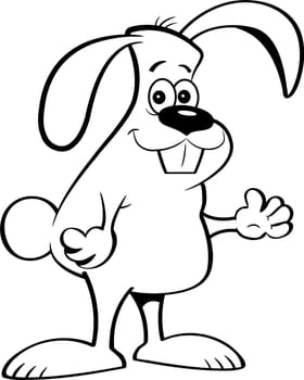 Black and white illustration of a rabbit smiling.