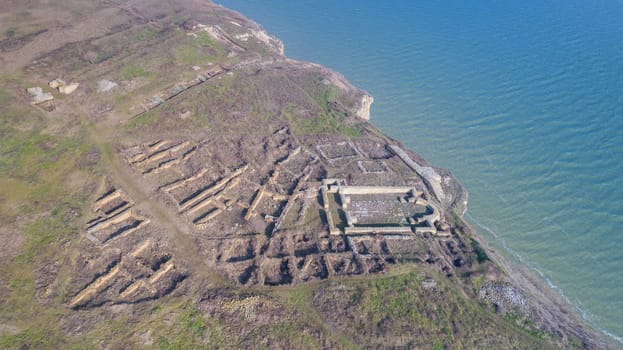 Roman ruins of Argamum (Organe) citadel. Dobrogea Romania. Aerial view.