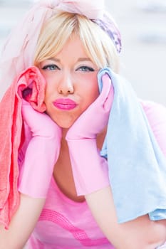 Beautiful woman at the cleaning