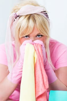 Beautiful woman at the cleaning