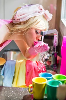 Beautiful woman at the cleaning