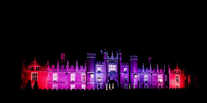 Hampton Court Palace by night Hampton Court, London, United Kingdom on 27 December 2016