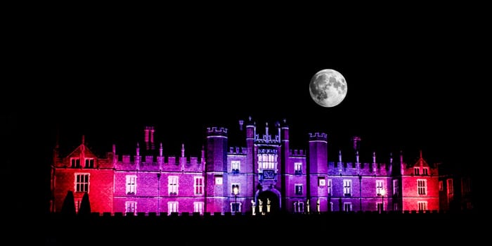 Hampton Court Palace by night Hampton Court, London, United Kingdom on 27 December 2016