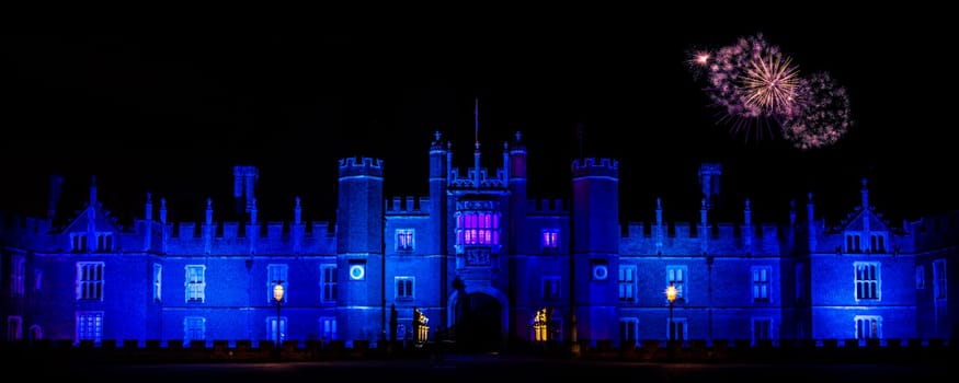 Hampton Court Palace by night Hampton Court, London, United Kingdom on 27 December 2016