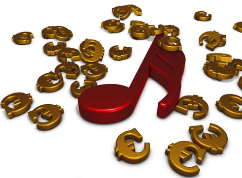 Music note and eurosymbols - 3d rendering