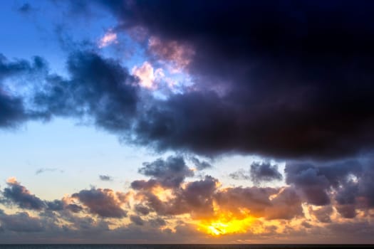 Dramatic sunrise over the ocean before storm - Lanzarote, Canary Islands, Spain