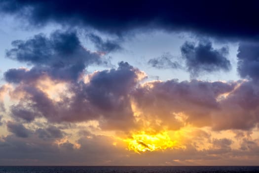 Dramatic sunrise over the ocean before storm - Lanzarote, Canary Islands, Spain